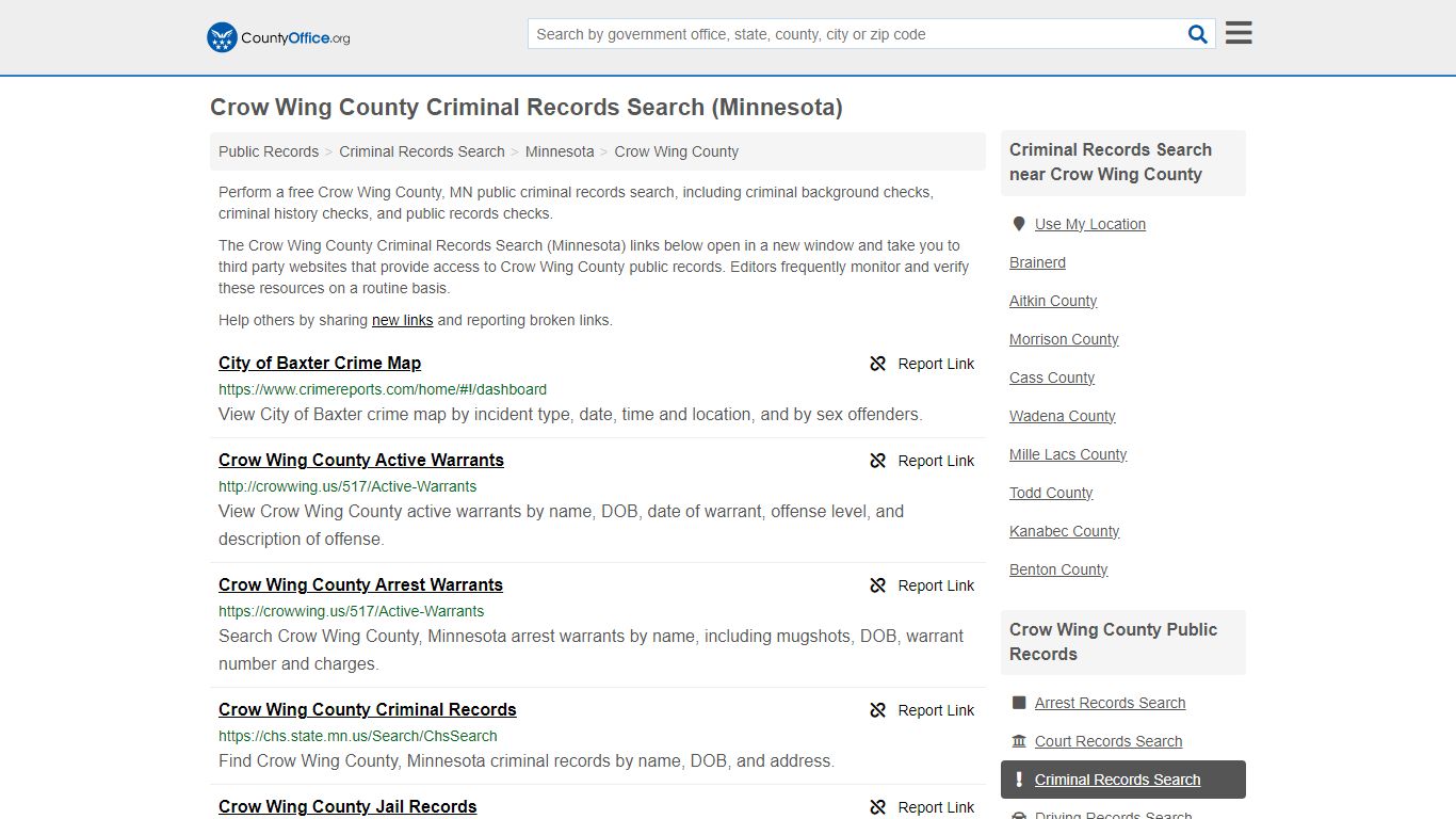 Crow Wing County Criminal Records Search (Minnesota)